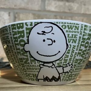 The Peanuts Gang CHARLIE BROWN One Soup Cereal Green Bowl Spellout NEW Gibson